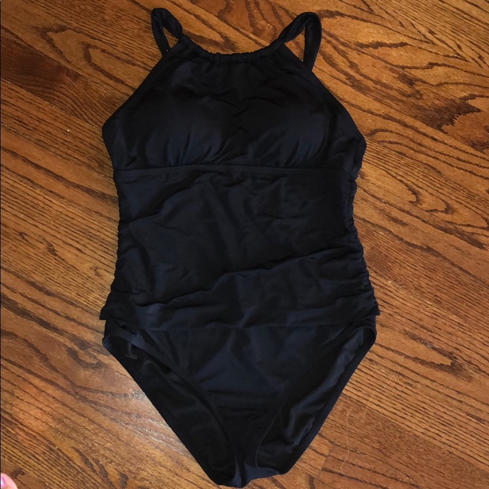 One piece full coverage all Black bathing suit